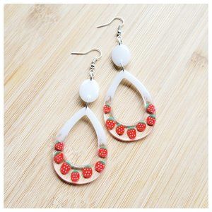 Strawberry Earrings Handmade Strawberries and Cream Dangle Statement Earrings